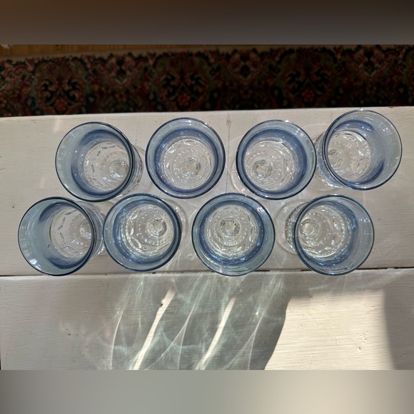 8-Kings Crown Thumbprint blue Cordial Cocktail Juice Glass Flashed 4 3/8” tall - Picture 3 of 7